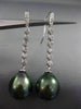 ESTATE LARGE .36CT DIAMOND 18KT WHITE GOLD AAA TAHITIAN PEARL ELONGATED EARRINGS