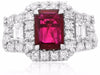 GIA CERTIFIED 2.66CT DIAMOND & AAA RUBY 18KT WHITE GOLD 3 STONE ENGAGEMENT RING