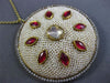 ANTIQUE LARGE 6.0CT DIAMOND AAA RUBY & PEARL ENAMEL 18KT YELLOW GOLD 3D PENDANT