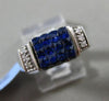 ESTATE WIDE 3.21CT DIAMOND & AAA SAPPHIRE 18KT WHITE GOLD 3D RECTANGULAR RING