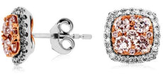 ESTATE LARGE 1.08CT WHITE & PINK DIAMOND 14KT WHITE GOLD 3D HALO STUD EARRINGS