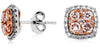 ESTATE LARGE 1.08CT WHITE & PINK DIAMOND 14KT WHITE GOLD 3D HALO STUD EARRINGS