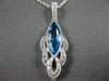 ESTATE 1.36CT DIAMOND & AAA BLUE TOPAZ 14KT WHITE GOLD 3D TEAR DROP LEAF PENDANT