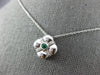 ESTATE .18CT DIAMOND & AAA EMERALD 14KT WHITE GOLD 3D FLOWER SQUARE FUN PENDANT