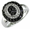 .64CT WHITE & BLACK DIAMOND 14KT WHITE GOLD 3D CLUSTER OVAL DOUBLE HALO FUN RING