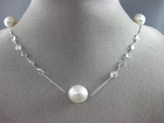 ESTATE LARGE & LONG AAA WHITE TOPAZ SOUTH SEA PEARL 14K WHITE GOLD 3D NECKLACE