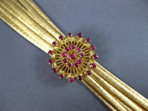 ANTIQUE LARGE 1.70CT AAA RUBY 18K YELLOW GOLD MULTI STRAND FLOWER BRACELET 25777