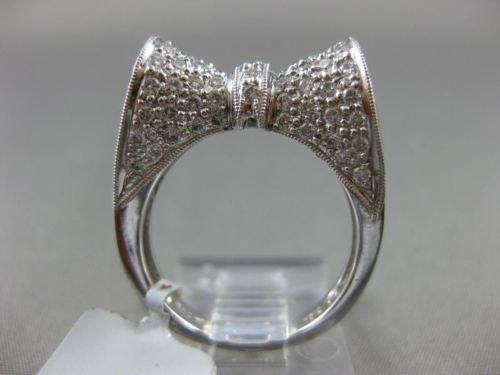 ESTATE .81CT DIAMOND 18KT WHITE GOLD DOUBLE SIDED HANDCRAFTED MILGRAIN BOW RING