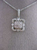 ESTATE .29CT DIAMOND 14KT WHITE GOLD 3D SQUARE HALO FLOWER FLOATING PENDANT