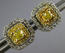 ESTATE .75CT WHITE & FANCY YELLOW DIAMOND 14KT 2 TONE GOLD OCTAGON STUD EARRINGS