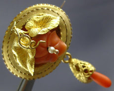 ANTIQUE LARGE AAA CORAL 14KT YELLOW GOLD 3D HANDCRAFTED FLOWER BROOCH PIN #26474