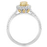 ESTATE .89CT WHITE & FANCY YELLOW DIAMOND 18KT 2 TONE GOLD HALO ENGAGEMENT RING
