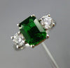 ESTATE 1.89CT DIAMOND & TOURMALINE 18K WHITE GOLD 3 STONE ENGAGEMENT RING #25289