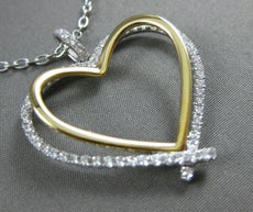 LARGE .75CT DIAMOND 18KT WHITE & YELLOW GOLD 3D OPEN DOUBLE HEART LOVE PENDANT