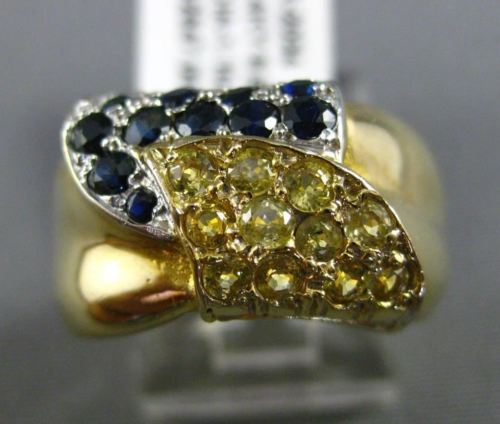 ESTATE WIDE 1.10CT BLUE & YELLOW SAPPHIRE 14KT 2 TONE GOLD HANDCRAFTED LOVE RING