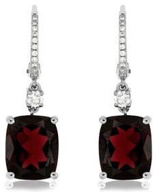 ESTATE 10.05CT DIAMOND & AAA RHODOLITE 14K WHITE GOLD LEVERBACK HANGING EARRINGS