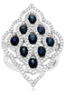 ESTATE 2.88CT ROUND DIAMOND & AAA SAPPHIRE 14KT WHITE GOLD 3D FLOWER ETOILE RING