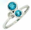 ESTATE 1.03CT DIAMOND & AAA BLUE TOPAZ 14K WHITE GOLD 3D 3 STONE ETOILE FUN RING