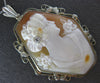 ANTIQUE LARGE .05CT DIAMOND 14KT WHITE GOLD 3D LADY CAMEO FLOWER PENDANT #21074