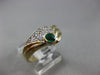 ESTATE .50CT DIAMOND & AAA EMERALD 14KT TWO TONE GOLD 3D " V " SHAPE LOVE RING