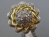 ESTATE LARGE .25CT DIAMOND 14KT TWO TONE GOLD 3D FILIGREE FLOWER MILGRAIN RING