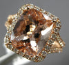 ESTATE LARGE 5.10CT DIAMOND & AAA MORGANITE 14KT ROSE GOLD HALO ENGAGEMENT RING