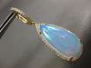 LARGE 23.35CT DIAMOND & AAA OPAL 14K YELLOW GOLD TEAR DROP HALO HANGING EARRINGS