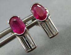 ANTIQUE 1.21CT DIAMOND & AAA RUBY 14KT WHITE GOLD 3D OVAL STUD EARRINGS #16051