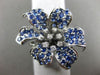 ESTATE 1.66CT DIAMOND & AAA SAPPHIRE 14K WHITE GOLD HANDCRAFTED FLOWER ROSE RING