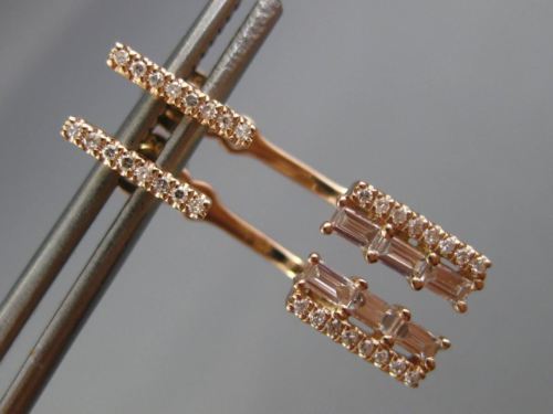 ESTATE .31CT ROUND & BAGUETTE DIAMOND 14KT ROSE GOLD ELONGATED HANGING EARRINGS