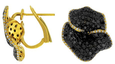 ESTATE LARGE 3.39CT WHITE & BLACK DIAMOND 14KT YELLOW GOLD 3D CLIP ON EARRINGS