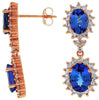 ESTATE 5.60CT DIAMOND & AAA TANZANITE 14K ROSE GOLD OVAL FLOWER HANGING EARRINGS