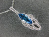 ESTATE 1.36CT DIAMOND & AAA BLUE TOPAZ 14KT WHITE GOLD 3D TEAR DROP LEAF PENDANT