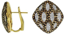 ESTATE LARGE 2.95CT WHITE & MOCHA DIAMOND 14KT YELLOW GOLD 3D CLIP ON EARRINGS