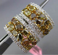 ESTATE GIA LARGE 5.82CT WHITE & FANCY INTENSE DIAMOND 18K TWO TONE GOLD EARRINGS