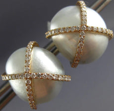 ESTATE EXTRA LARGE .94CT DIAMOND & AAA SOUTH SEA PEARL 18K ROSE GOLD 3D EARRINGS