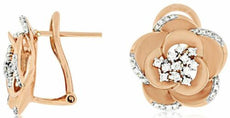 ESTATE .35CT DIAMOND 14KT ROSE GOLD 3D CLASSIC FLOWER ROSE CLIP ON EARRINGS