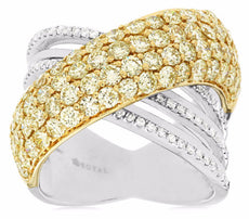 ESTATE LARGE 3.45CT WHITE & FANCY YELLOW DIAMOND 14K WHITE GOLD CRISS CROSS RING