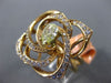 ESTATE LARGE 1.07CT WHITE & FANCY YELLOW DIAMOND 18KT ROSE GOLD FLOWER LOVE RING