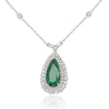 LARGE 3.94CT DIAMOND & AAA EMERALD 18KT 2 TONE GOLD TEAR DROP HALO LOVE NECKLACE