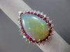 ESTATE LARGE 22.50CT DIAMOND & AAA RUBY & OPAL 14KT WHITE GOLD DOUBLE HALO RING