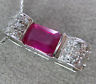 ANTIQUE 1.27CT DIAMOND & AAA RUBY 18KT WHITE GOLD 3D BAR SLIDE PENDANT #11254