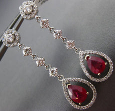 ESTATE 4.30CT DIAMOND & AAA RUBY 14KT WHITE GOLD 3D CHANDELIER EARRINGS #24574