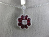 ESTATE 1.46CT DIAMOND & AAA RUBY 18K WHITE GOLD FLOWER FILIGREE MILGRAIN PENDANT