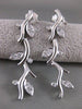 ESTATE LONG HANGING FLORAL LEAF DIAMOND 14KT WHITE GOLD PUSHBACK EARRINGS #2205