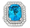 ESTATE 14.0CT DIAMOND & BLUE TOPAZ 14KT WHITE GOLD 3D DOUBLE HALO OCTAGON RING