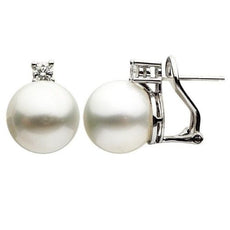 ESTATE .26CT ROUND DIAMOND & AAA SOUTH SEA PEARL 14K WHITE GOLD CLIP ON EARRINGS