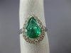 ESTATE LARGE 2.07CT DIAMOND & AAA EMERALD 18K WHITE GOLD 3D HALO ENGAGEMENT RING