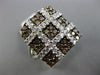 ESTATE LARGE 1.92CT WHITE & CHOCOLATE FANCY DIAMOND 14KT WHITE GOLD SQUARE RING