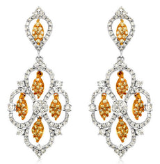 ESTATE LARGE 2.30CT WHITE & FANCY YELLOW DIAMOND 14K 2TONE GOLD HANGING EARRINGS